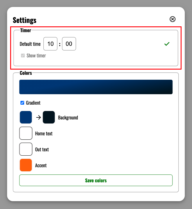 Timer settings